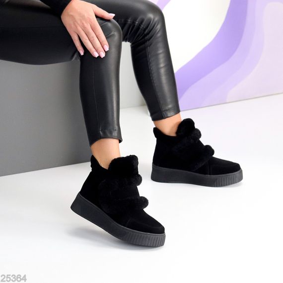 Молодежные спортивные зимние черные ботинки натуральная замша с опушкой | Зображення 7