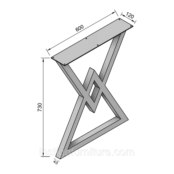 Опора ніжка для столу з металу 600×100mm, H=730mm (профільна труба: 40x40mm) Золото | Зображення 2
