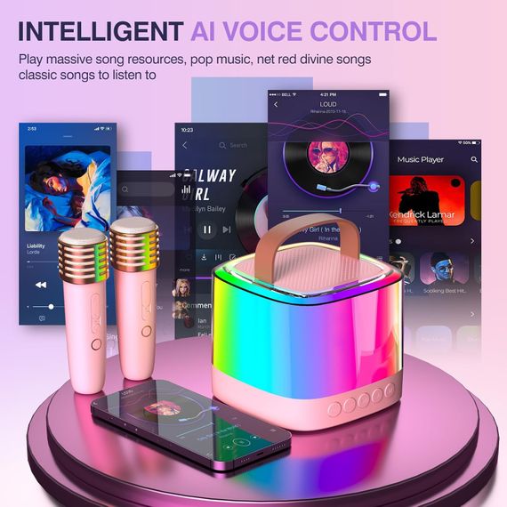 Портативна Bluetooth-колонка T7 з LED підсвічуванням / Караоке-колонка для дітей та дорослих 2 мікрофони | Зображення 3