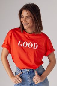 Трикотажна футболка з написом Good vibes - червоний цвет, M (є розміри)