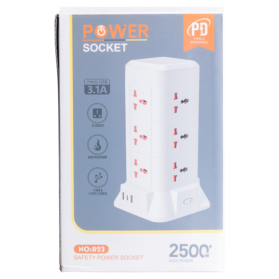 Мережевий фільтр подовжувач 4.8 м з лампою на 9 універсальних розеток з 2 USB, 1 Type-C, бездротова зарядка HP-5-7MF | Зображення 9