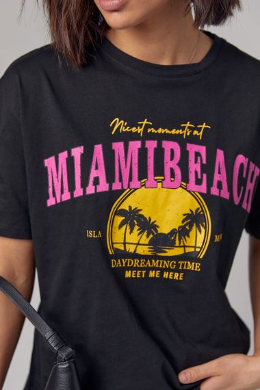 Трикотажная футболка с принтом Miami Beach - черный цвет, M (есть размеры) | Зображення 3
