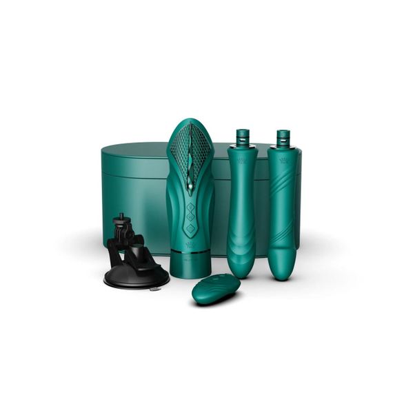 Компактна смарт секс-машина Zalo – Sesh Turquoise Green, 2 насадки, пульт ДК, кристал Swarovski Sex Aura | Зображення 1