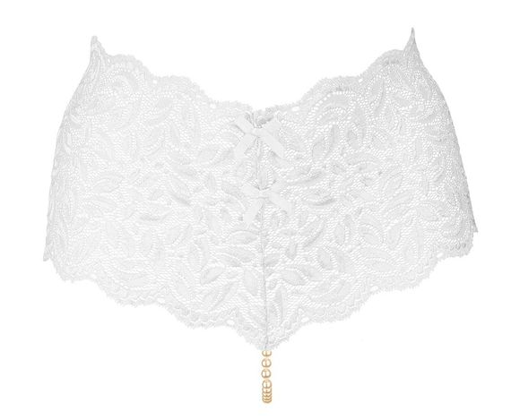 Кружевные трусики с высокой талией и ниткой из жемчуга Bracli Culotte, Белый, Свадебное бельё, M, M