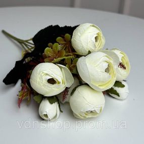 Букет Ранункулюсов искусственный, 30 см, 5 стеблей, 8 цветков/микс (2 букета в уп.). Цвет: белый SN-37