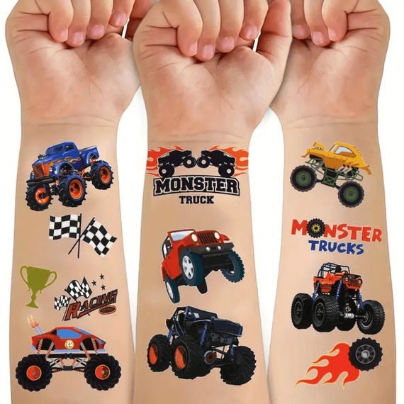 Набор детских временных тату «Колеса-монстры» set-10-kids-tatto-cars | Зображення 1