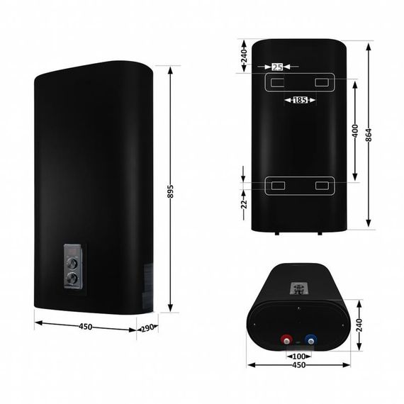 Водонагрівач електричний Thermo Alliance 50 л, Black, плоский, вертикальний, сухий ТЕН 2 кВт (0,8+1,2) DT50V20GPDD2B | Зображення 1
