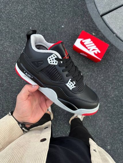 Зимові кросівки Nike Air Jordan 4 Retro (black & red) | Зображення 7