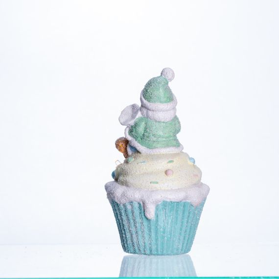 Новорічна декоративна фігурка з підсвіткою 10×10×17.5 см Новорічний декор Санта-Клаус на кексі з порцеляни CR-6-7 | Зображення 4