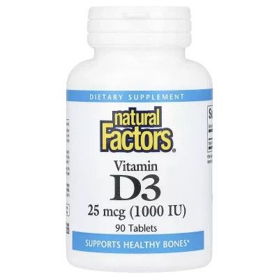 Витамин Natural Factors Витамин D3, 1000 МЕ, Vitamin D3, 90 таблеток (NFS-01050)