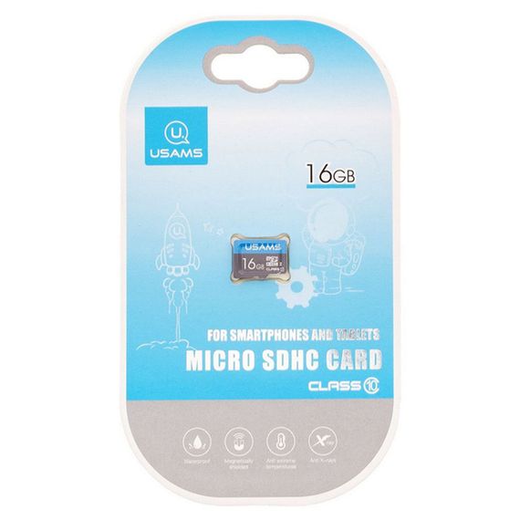 Карта памяти Usams US-ZB093 (TF High Speed Card) microSDHC Class 10 - 16GB (без адаптера) Blue