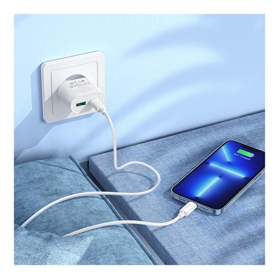 Мережевий зарядний пристрій Hoco C109A 1 USB-C/1USB PD/QC 20W+Type-C to Lightning | Зображення 7