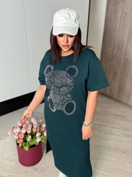 Женское платье-футболка длинное с коротким рукавом, больших и батальных размеров IS872, цвет зеленый, размер 58/60 | Зображення 2