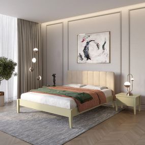 Односпальне дерев'яне ліжко Mebigrand Лондон ДК Оливковий (RAL1020)//Аляска 23 (Бежевий) Б1 80х200 см (MBG-6828)