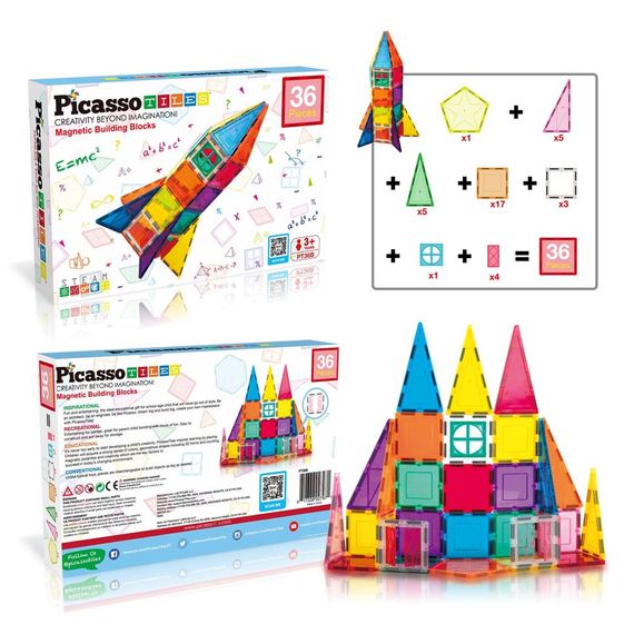 Конструктор магнітний MAGNETIC BUILDING BLOCKS PT36B/27971 PICASSO TILES, 36 деталей, у коробці | Зображення 1