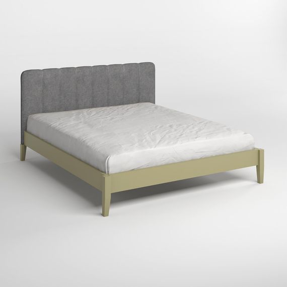 Односпальне дерев'яне ліжко Mebigrand Лондон ДК Оливковий (RAL1020)//Аляска 93 (Сірий) Б1 90х200 см (MBG-6856) | Зображення 1