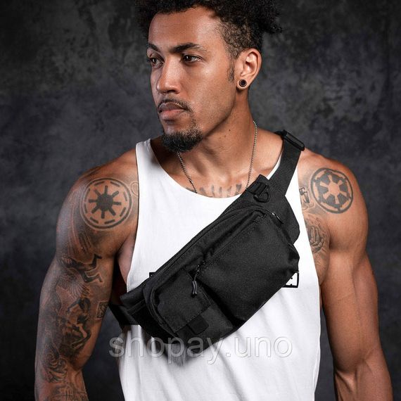 Тактична сумка‑бананка Cordura 600D, водонепроникна, 5 кишень, чорна, через плече | Зображення 7