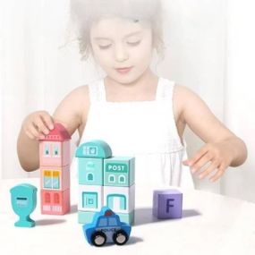 Конструктор дерев'яний Іграшкове Місто 108 деталей у круглому боксі С 65448