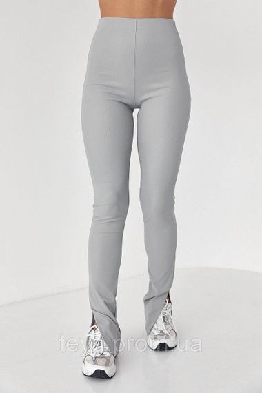 Жіночі лосини з еластичного трикотажу з розрізами колір світло-сірий FL_000660