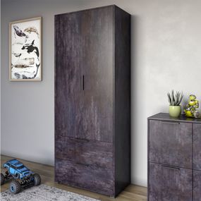 Шафа розпашна дводверна LION Краш з 2 шухлядами Бетон темний (LION-044020)