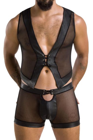 Комплект чоловічої білизни на шнурівці Passion 053 SET WILLIAM L/XL Black, жилет, боксери Sex Aura