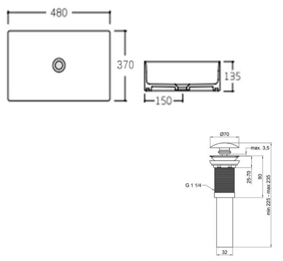 Комплект Qtap Tern: Раковина накладна прямокутна 480х370х135 мм White + Донний клапан PU02 (QT17112074WN47301) | Зображення 1