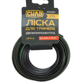 Леска для триммера d3,0мм 15м срез/звезда двухкомпонентная СИЛА