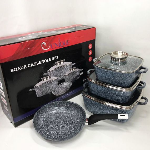 Набор казанов UNIQUE UN-5531 7 предметов, квадрат: 16 см, 20 см, 24 см, круглые 24 XY-466 см сковорода | Зображення 1