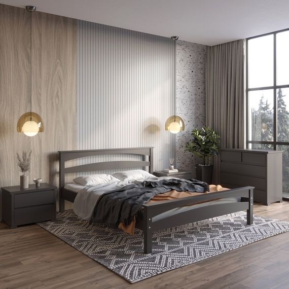 Двоспальне дерев&#039;яне ліжко Mebigrand Чикаго Сіті Графітовий (RAL9011) 180х190 см (MBG-9979)