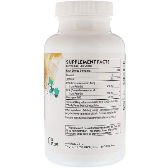 Омега-3 с коэнзимом Q-10 (Omega-3 w/CoQ10), Thorne, 90 капсул | Зображення 1