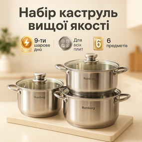 Комплект кастрюль, Набор кастрюль с инновационным антипригарным покрытием Набор сталь NF-31