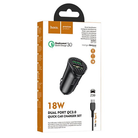 АЗП Hoco Z39 Farsighted QC3.0 18W (2USB-A) + кабель USB to Type-C Чорний | Зображення 5