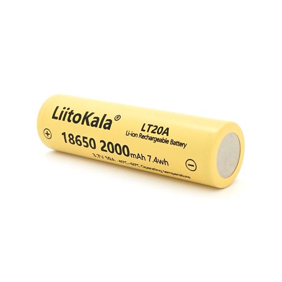 Акумулятор 18650 Li-Ion LiitoKala Lii-LT20A, 2000mah (1900-2000mah), 3.7V (2.75-4.2V), Yellow | Зображення 1