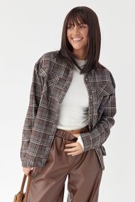 Клітчаста сорочка з напівкруглим низом - коричневий цвет, S (є розміри)