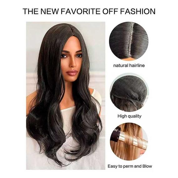 Перука хвиляста без чубчика з проділом 65 см Брюнетка | Зображення 4