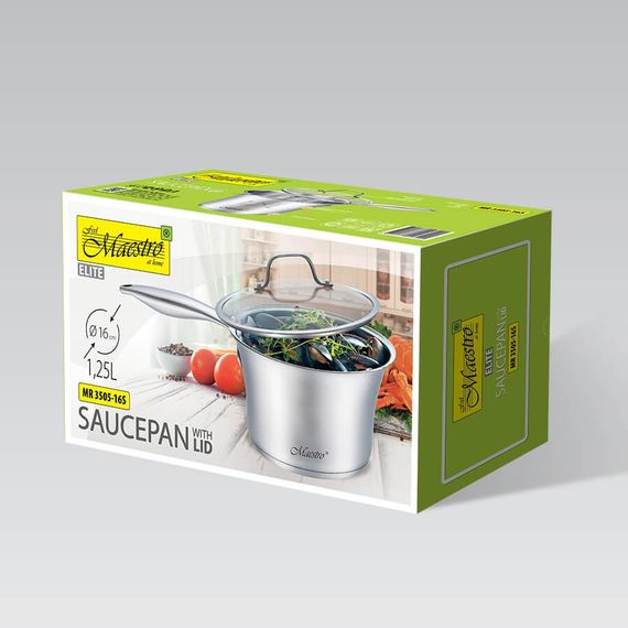 Ковш кухонный Maestro MR-3505-16S, 1.25 л, 16 см, из нержавеющей стали с крышкой, для всех типов плит | Зображення 4