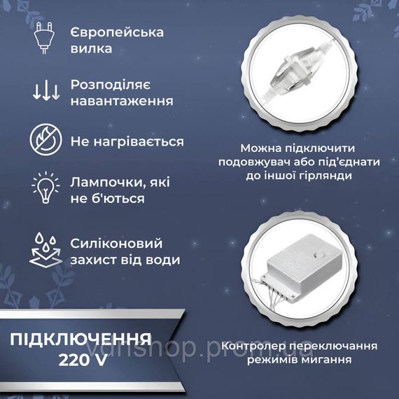 Гирлянда светодиодная GarlandoPro 270 LED Водопад 3х3 м 10 линий 8 режимов Белый 1733051W | Зображення 3