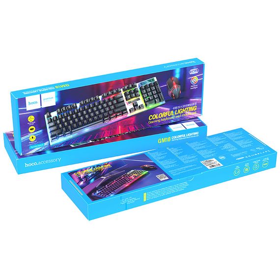 Комплект провідний KB+Mouse HOCO GM18, USB, RGB підсвічування, (Eng/Pyc), Black/White, Box | Зображення 5