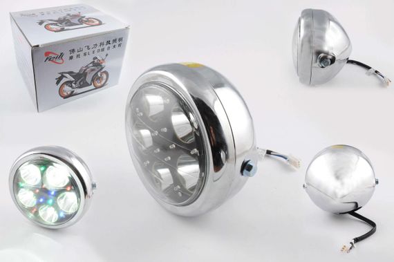 Фара світлодіодна кругла (кріпеж 165 mm, багатобарвна підсвітка, метал) Feili
