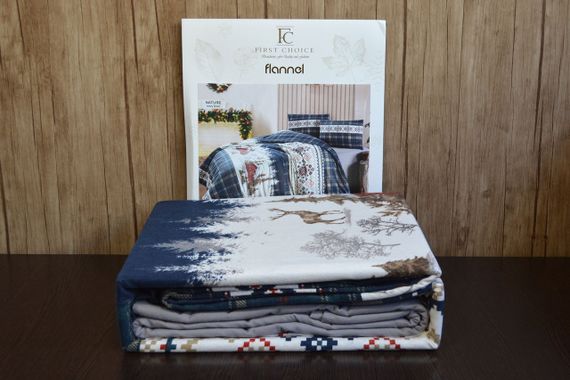 Комплект постельного белья First Choice Flanel 200×220 см  Nature Navy Blue | Зображення 1