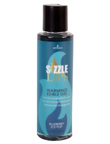Зігрівальний масажний гель Sensuva Sizzle Lips Blueberry Ice Pop (125 мл), без цукру, їстівний Sex Aura