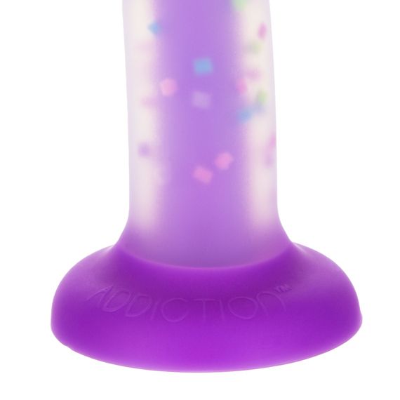 Фалоімітатор, що світиться в темряві, ADDICTION Rave 8″, Glow in the Dark Dildo Purple Confetti, 20,3 см | Зображення 4