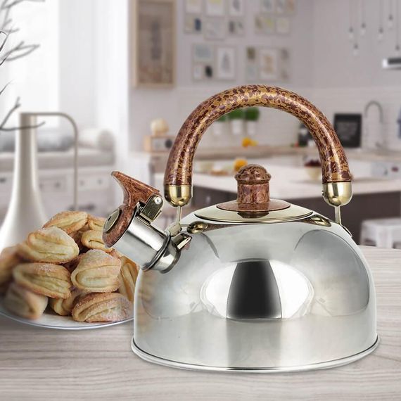 Чайник 1.6 л Maestro Basic MR-1300-BROWN из нержавеющей стали со свистком для всех типов плит | Зображення 1