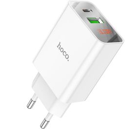 Зарядний пристрій Hoco C100A USB QC3.0 / Type-C (PD) 20W швидка зарядка з дисплеєм - White