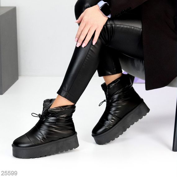 Молодежные зимние черные дутики с фиксатором на платформе | Зображення 8