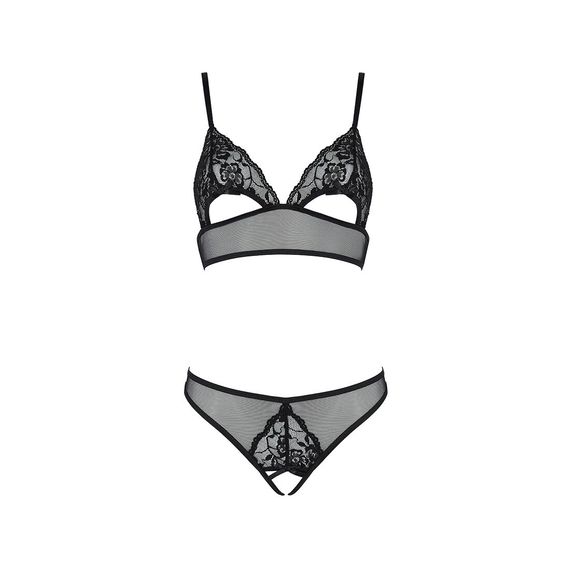 Комплект из браллета с ажурным лифом и открытыми трусиками Passion CHRISTA SET Open Bra S/M black | Зображення 2