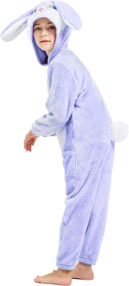 Піжама кігурумі зайчик кролик лавандовий для дівчинки IKALI, костюм для дому з вушками та капюшоном, 4-6 років | Зображення 3