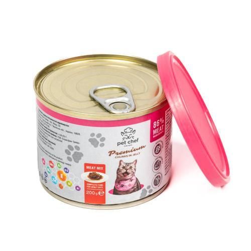 Корм влажный для взрослых котов Pet Chef, кусочки в желе Мясной микс 200 г | Зображення 4