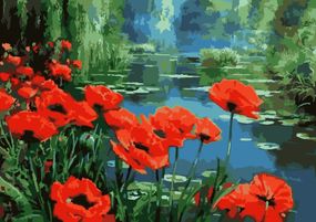 Маки у пруда