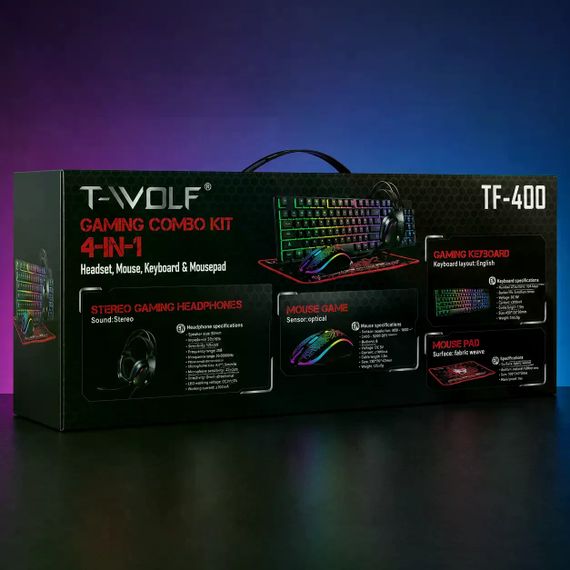 Ігровий комплект Gaming Combo 4-in-1 T-Wolf TF-400 чорний • Геймерський набір клавіатура, миша, навушники та килимок для ПК | Зображення 3